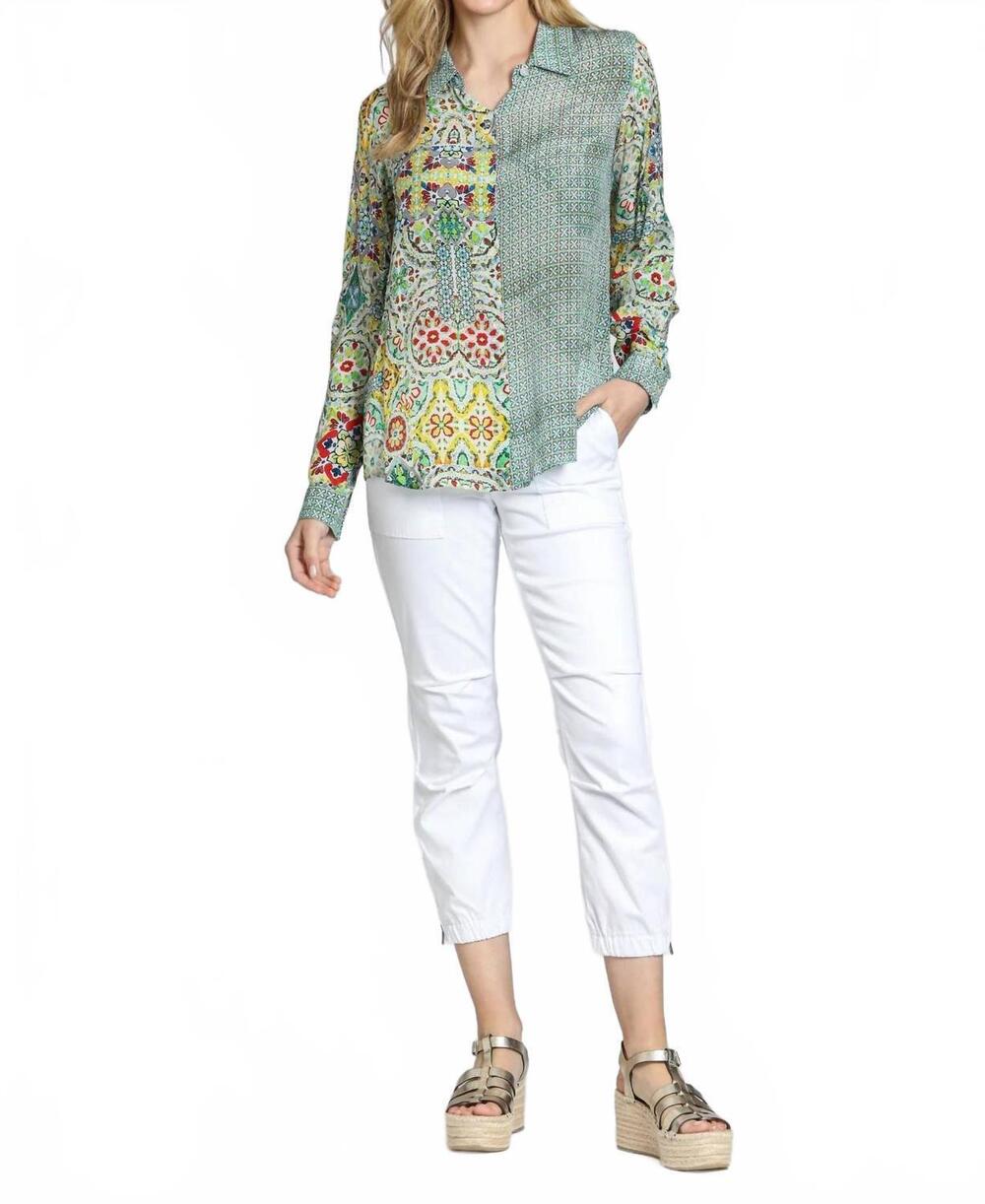 NEW APNY button-up vibrant blouse in yellow multicolor print